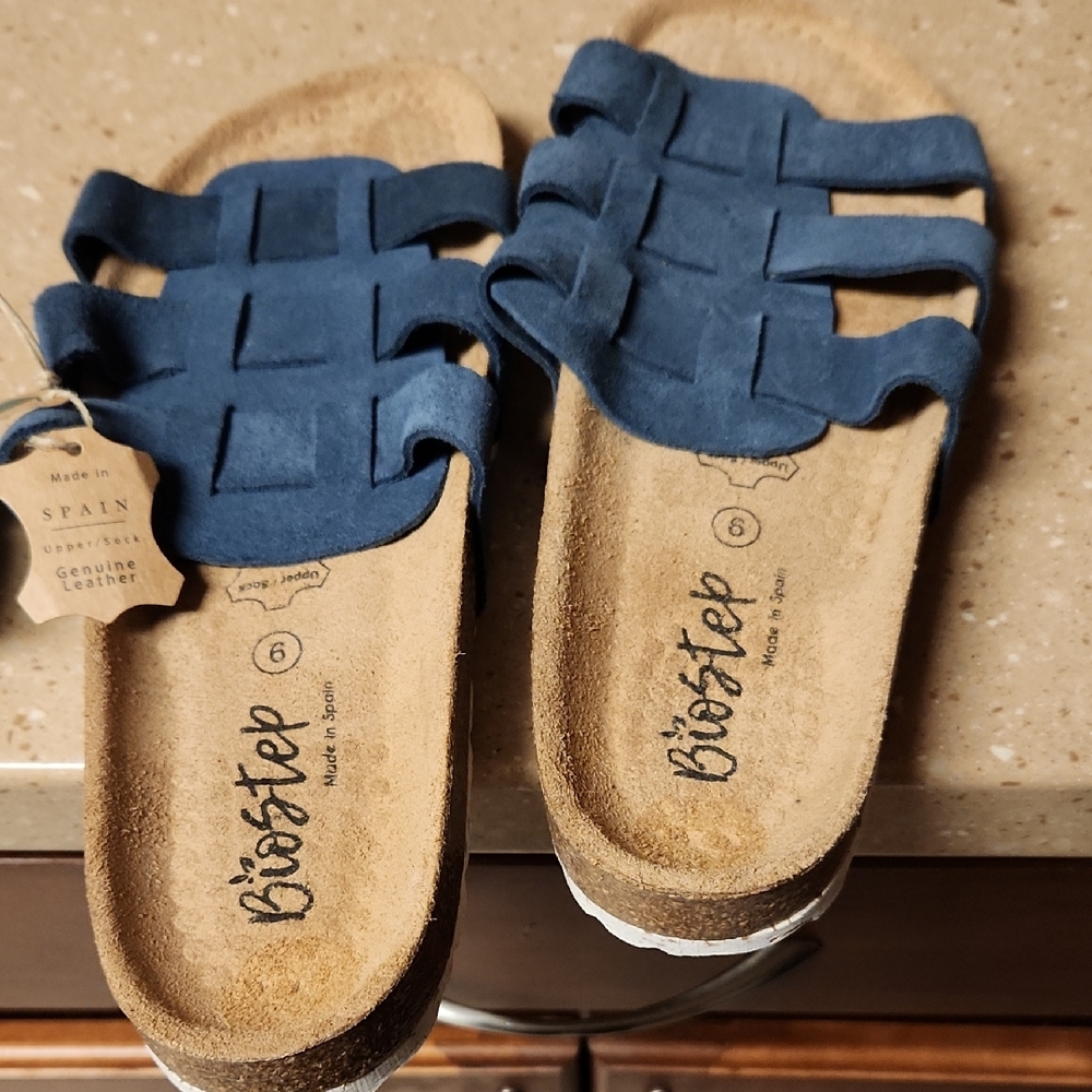 BioStep Women's Blue Leather Sandals